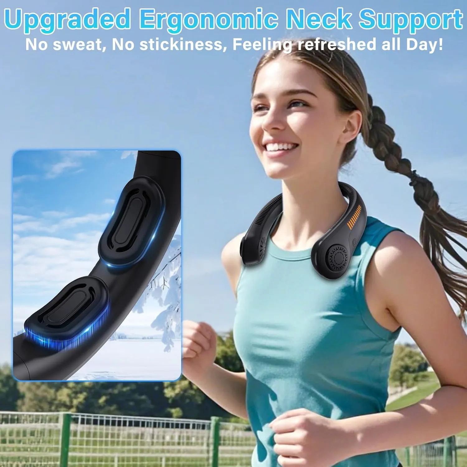Portable Neck Fan - Rechargeable Personal Fan with Neck Brace, 5 Speeds, All-Around Cooling, Hands-Free Bladeless Lightweight Quiet Neck Fans That Blow Cold Air Gift for Women/Men, Hot Flashes, Travel