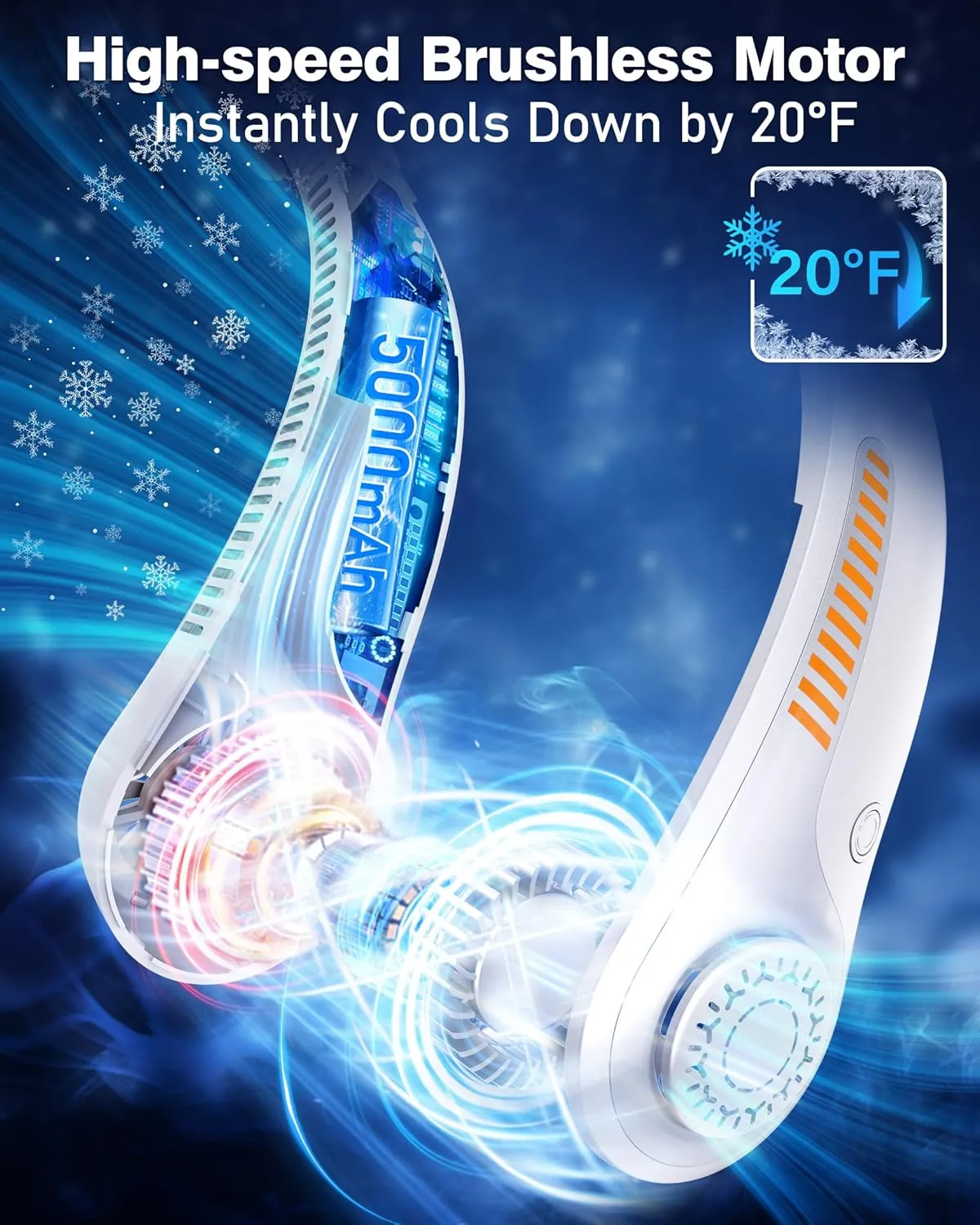 Portable Neck Fan - Rechargeable Personal Fan with Neck Support, 5-Speed Quiet Lightweight Long Lasting Neck Fan, Battery Operated Full Surround Cooling for Travel, Birthday Gifts for Men Women