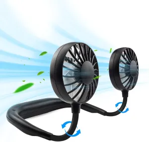 Portable Neck Fan Rechargeable Personal Hand-Free Fan Mini USB Wearable Neckband Sport Fan, 3 Speed Adjustable, 360 Degrees Free Rotation Perfect for Working, Traveling, Office, Reading (Full Black) Neck fan for hands-free comfort