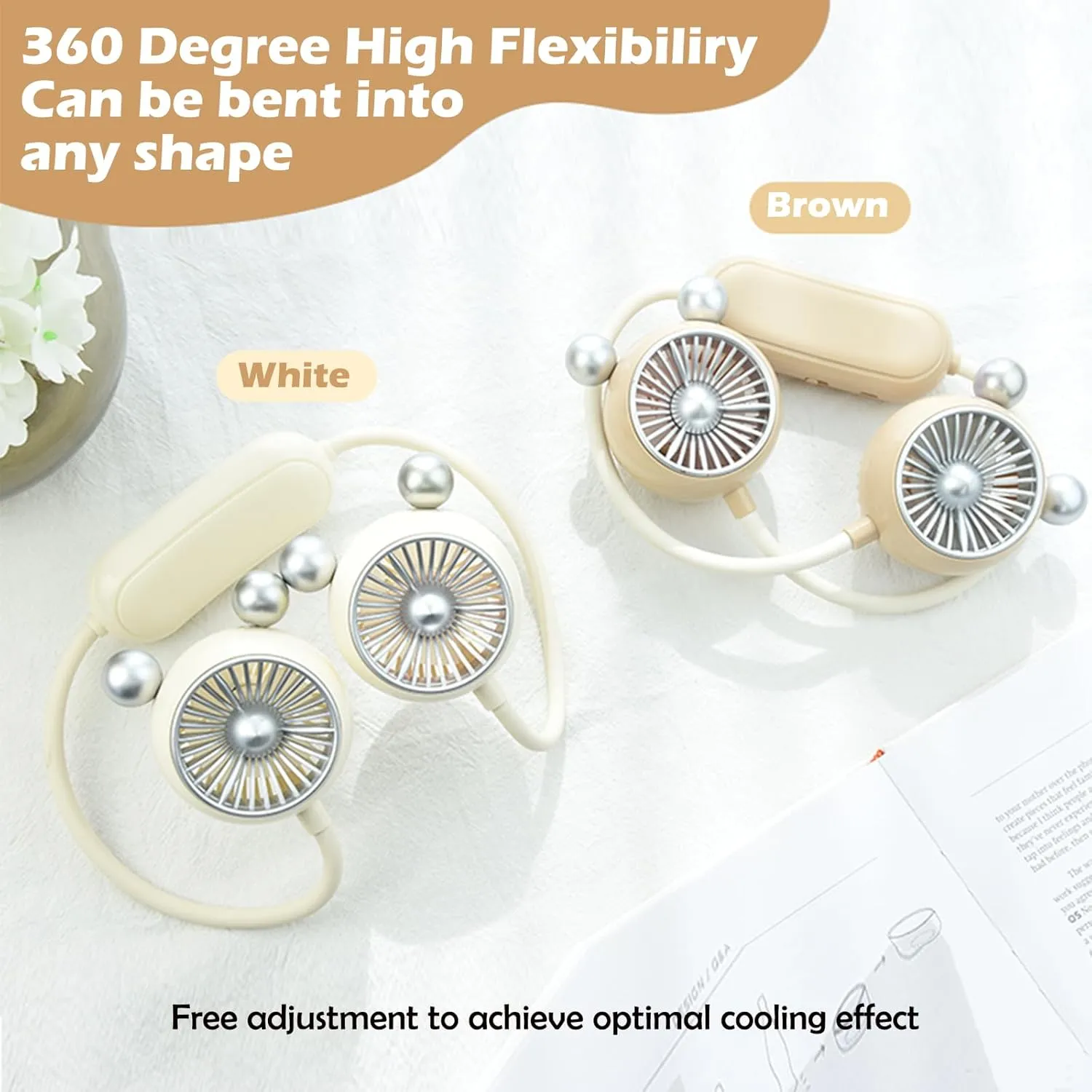 Portable Neck Fan Rechargeable, Personal Wearable Fan For Neck, Cute Neck Fans, USB Rechargeable 3 Speeds, 360 Degree Free Rotation For Travel, Office, Outdoor, Home Use (white)