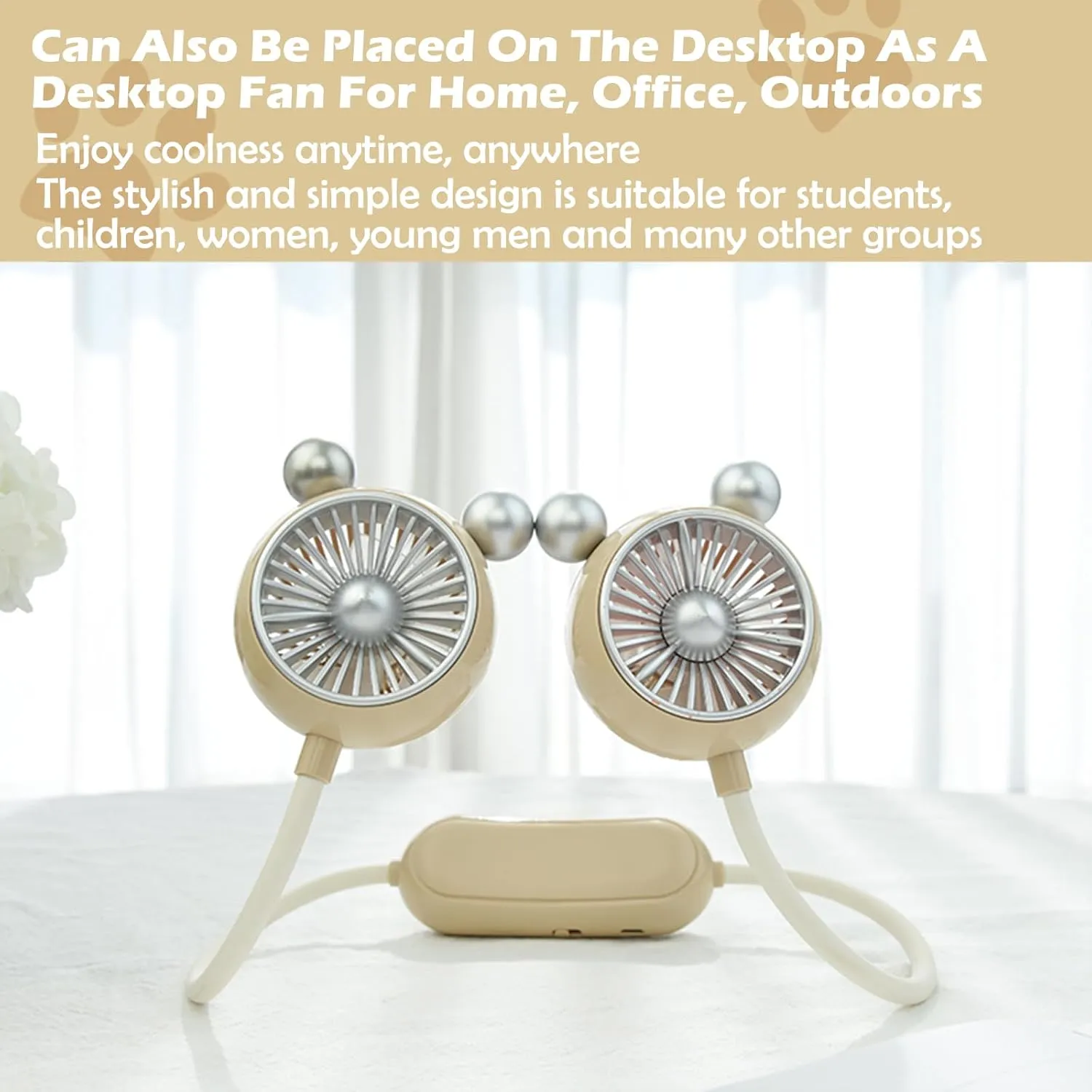 Portable Neck Fan Rechargeable, Personal Wearable Fan For Neck, Cute Neck Fans, USB Rechargeable 3 Speeds, 360 Degree Free Rotation For Travel, Office, Outdoor, Home Use (white)