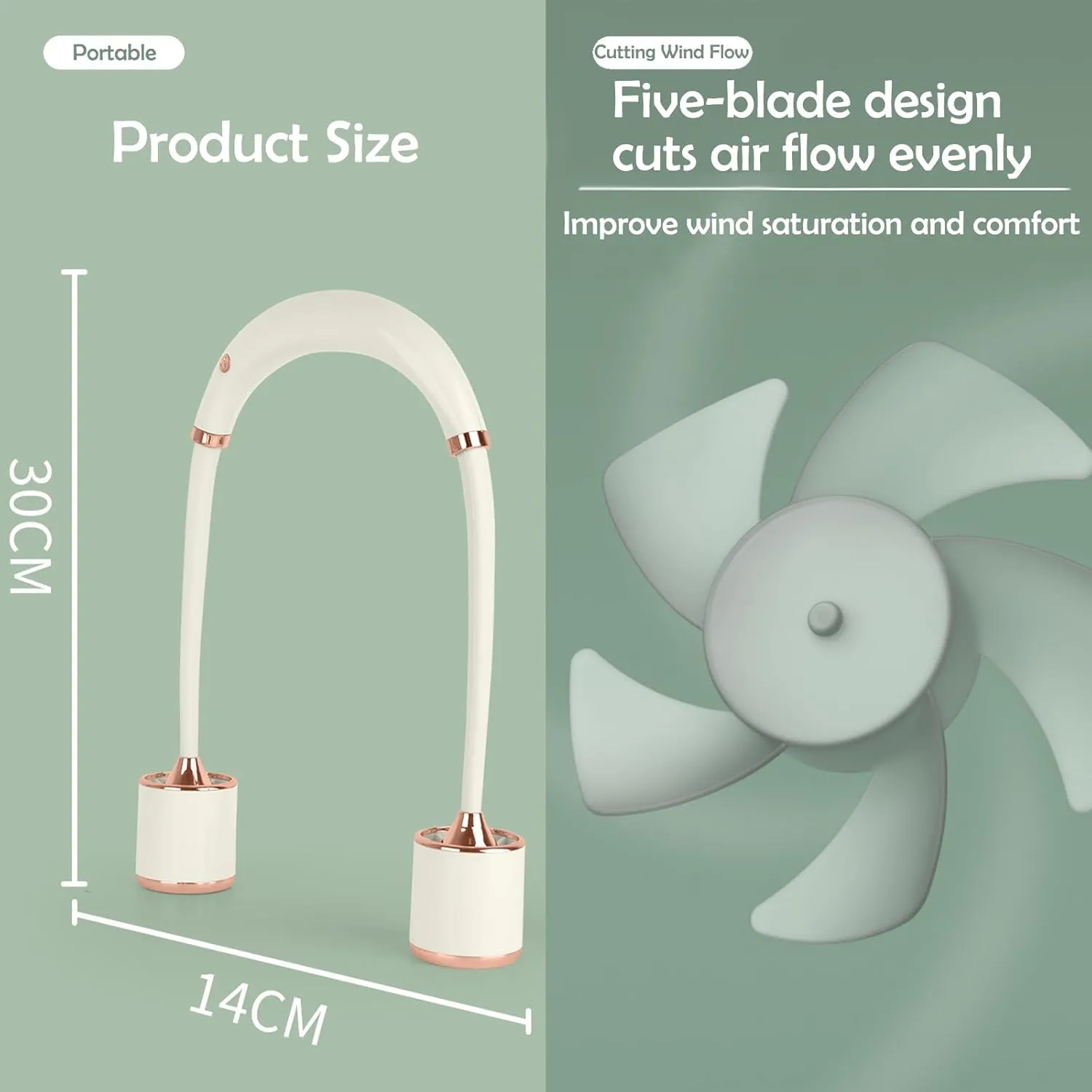 Portable Neck Fan Rechargeable, Personal Wearable Fan For Neck, Personal Neck Fans, 360 Adjustable High Flexibility Wearable Personal Fan for Office, Home, Outdoor, Travel (green)