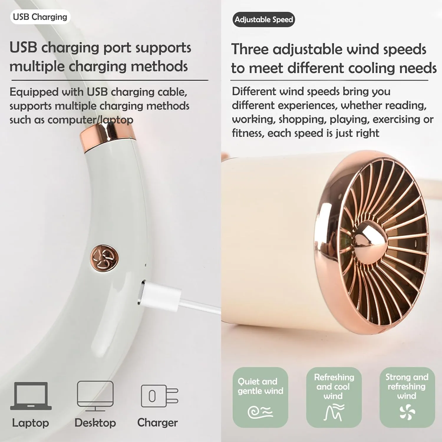 Portable Neck Fan Rechargeable, Personal Wearable Fan For Neck, Personal Neck Fans, 360 Adjustable High Flexibility Wearable Personal Fan for Office, Home, Outdoor, Travel (pink) 360-degree rotating fan for home use