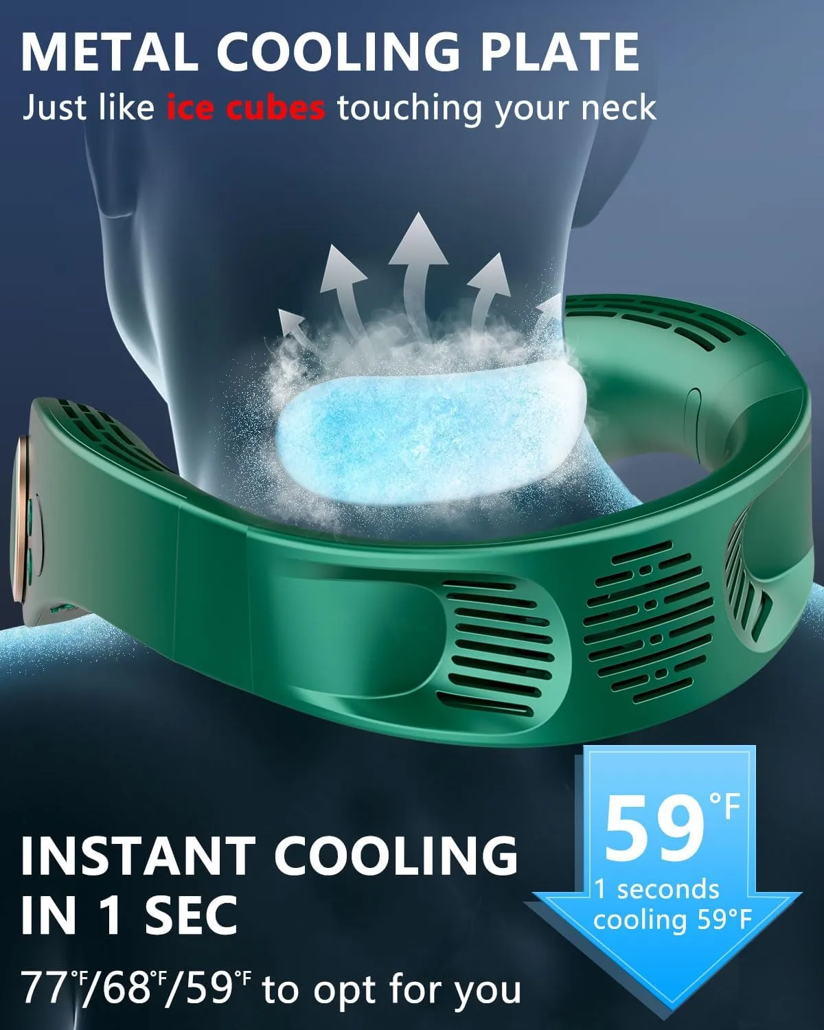 Portable Neck Fan Rechargeable,Neck Air Conditioning Wearable Cooling Device,Wear AC Air Conditioner Flexible Adjustable Angle,5 Speeds No Blade Headphone Design Breezy Hands Free Head Cooler Green