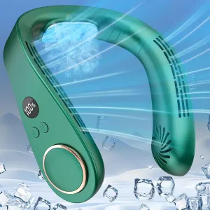 Portable Neck Fan Rechargeable,Neck Air Conditioning Wearable Cooling Device,Wear AC Air Conditioner Flexible Adjustable Angle,5 Speeds No Blade Headphone Design Breezy Hands Free Head Cooler Green Neck fan for hands-free comfort