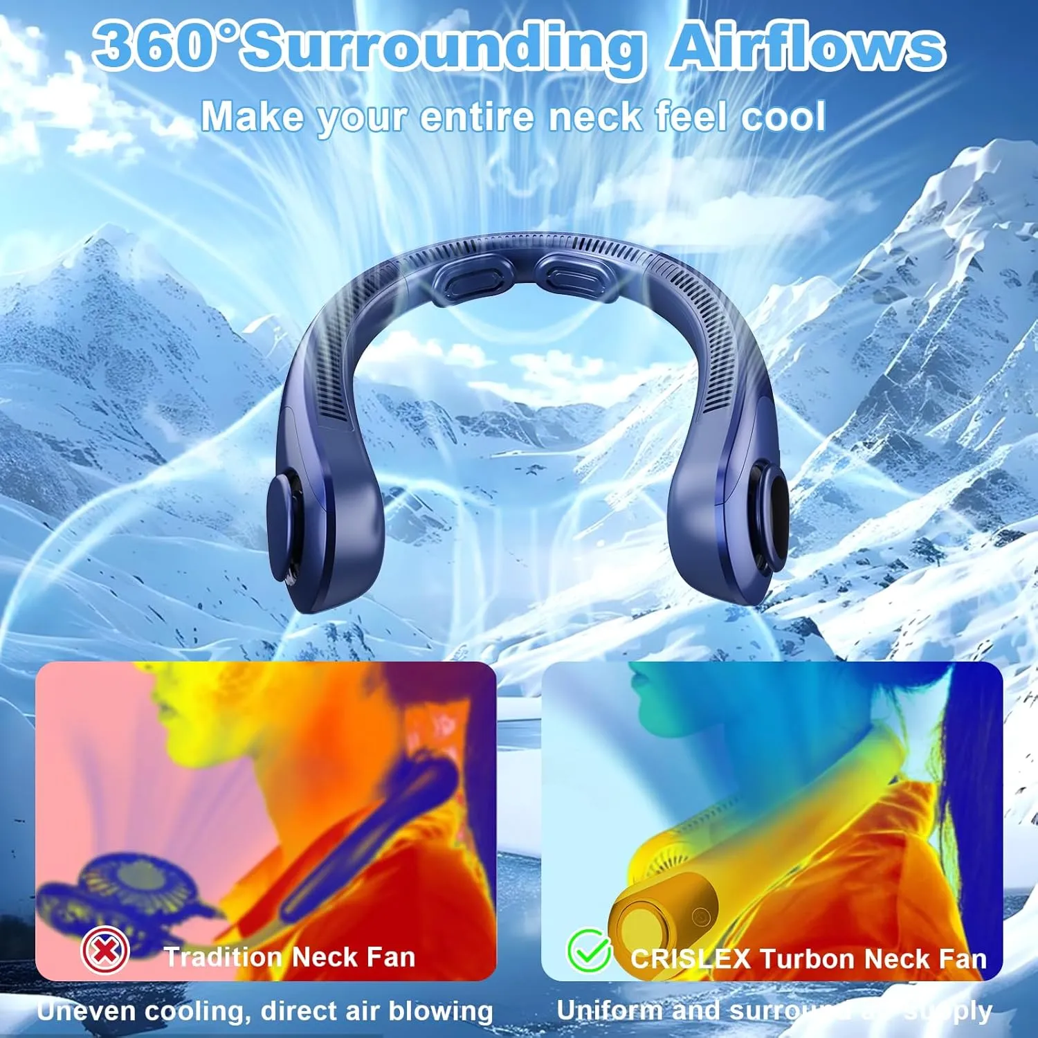 Portable Neck Fan that Blow Cold Air, LED Display, Rechargeable Hands-Free Wearable Cooling Personal Fan, 5 Speed, Neck Support, Bladeless Neck Air Conditioner, Gift for Women/Men, Hot Flashes, Travel