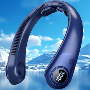 Portable Neck Fan that Blow Cold Air, LED Display, Rechargeable Hands-Free Wearable Cooling Personal Fan, 5 Speed, Neck Support, Bladeless Neck Air Conditioner, Gift for Women/Men, Hot Flashes, Travel Neck fan for hands-free comfort