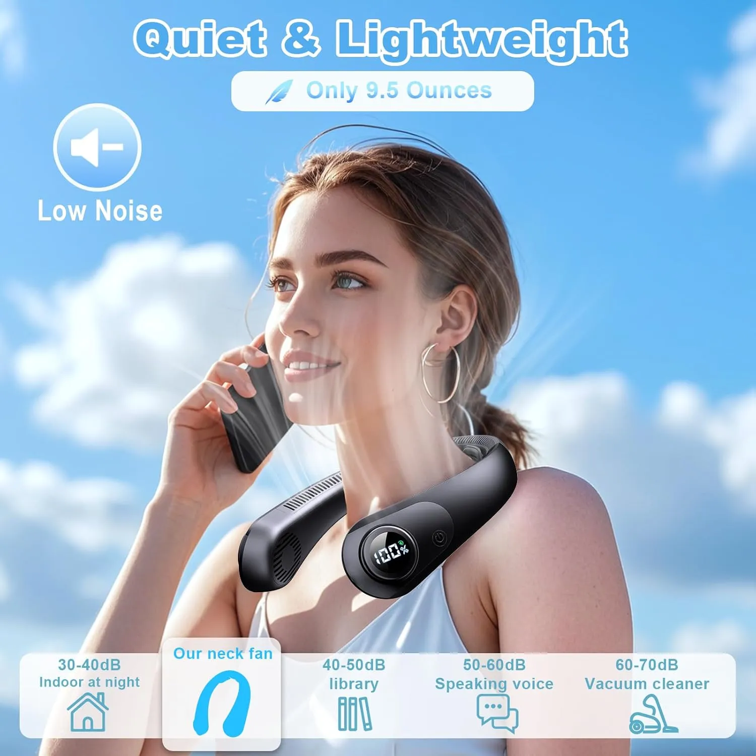 Portable Neck Fan that Blow Cold Air, LED Display, Rechargeable Hands-Free Wearable Cooling Personal Fan, 5 Speed, Neck Support, Bladeless Neck Air Conditioner, Gift for Women/Men, Hot Flashes, Travel
