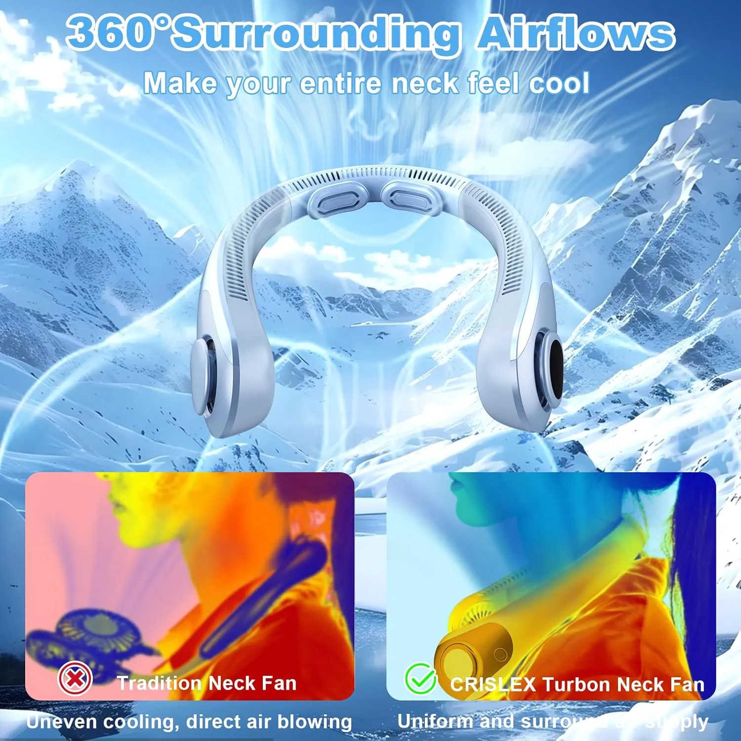 Portable Neck Fan that Blow Cold Air, LED Display, Rechargeable Hands-Free Wearable Cooling Personal Fan, 5 Speed, Neck Support, Bladeless Neck Air Conditioner, Gift for Women/Men, Hot Flashes, Travel