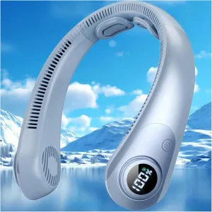 Portable Neck Fan that Blow Cold Air, LED Display, Rechargeable Hands-Free Wearable Cooling Personal Fan, 5 Speed, Neck Support, Bladeless Neck Air Conditioner, Gift for Women/Men, Hot Flashes, Travel Neck fan for hands-free comfort