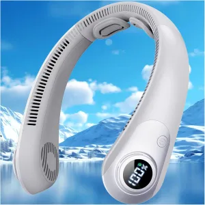 Portable Neck Fan that Blow Cold Air, LED Display, Rechargeable Hands-Free Wearable Cooling Personal Fan, 5 Speed, Neck Support, Bladeless Neck Air Conditioner, Gift for Women/Men, Hot Flashes, Travel Neck fan for hands-free comfort