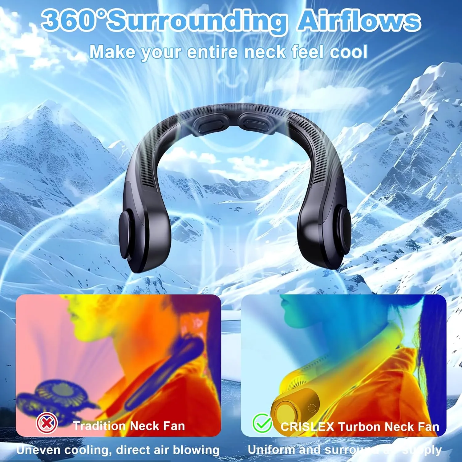 Portable Neck Fan that Blow Cold Air, LED Display, Rechargeable Hands-Free Wearable Cooling Personal Fan, 5 Speed, Neck Support, Bladeless Neck Air Conditioner, Gift for Women/Men, Hot Flashes, Travel