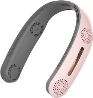 Portable Neck Fan Upgraded Bladeless 4 Turbo Fan The back of the neck is cool and does not sweat 4000mAh USB lazy fan cool blades no hair clip neck fan rechargeable Sports Quiet (Pink) Rear-mounted fan for childrens safety