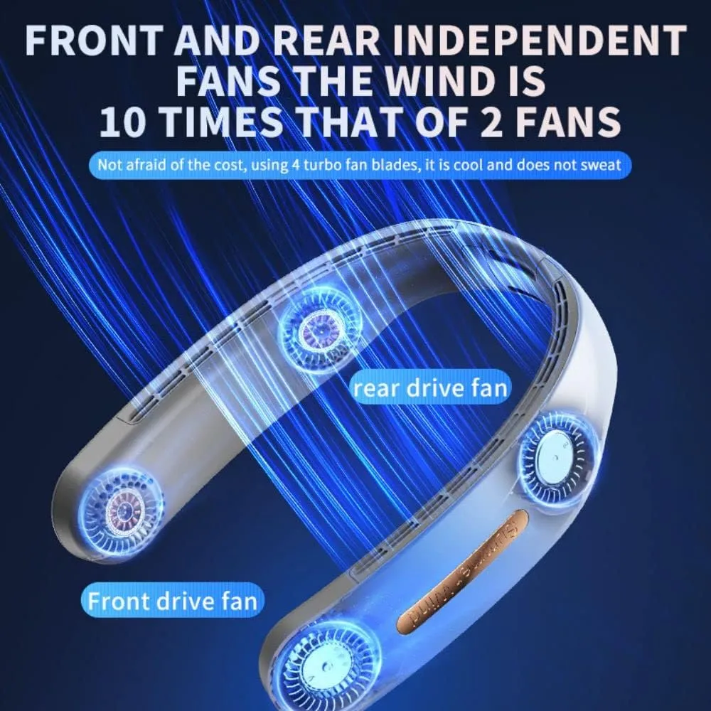 Portable Neck Fan Upgraded Bladeless 4 Turbo Fan The back of the neck is cool and does not sweat 4000mAh USB lazy fan no hair clip neck fan rechargeable Sports Quiet fan (Green)