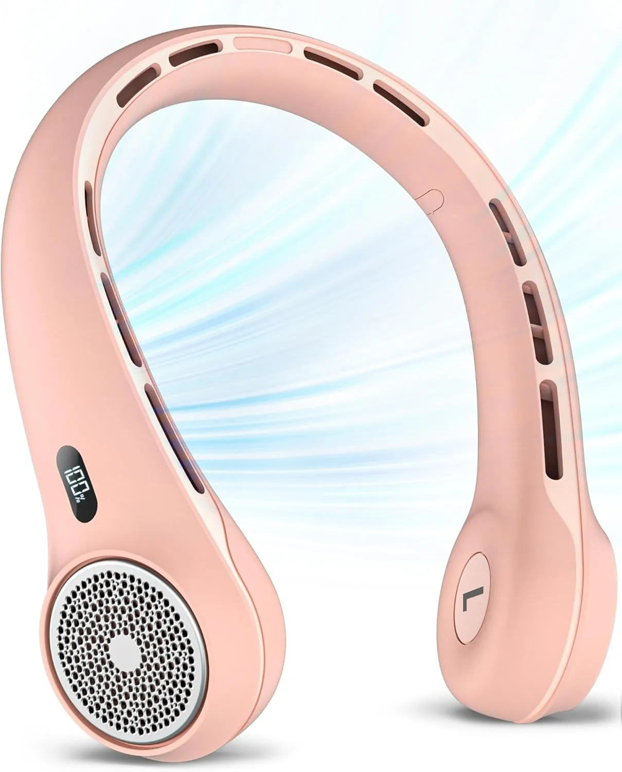 Portable Neck Fan with 4000mAh Rechargeable Battery & LED Display, Personal Cooler for Women/Men, 3-Speed Bladeless 360 Cooling Fans, Stylish Gift for Gym/Travel/Office, Pink