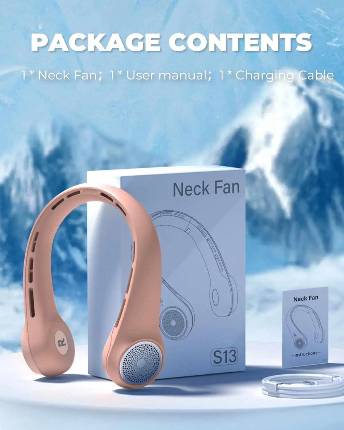 Portable Neck Fan with 4000mAh Rechargeable Battery & LED Display, Personal Cooler for Women/Men, 3-Speed Bladeless 360 Cooling Fans, Stylish Gift for Gym/Travel/Office, Pink