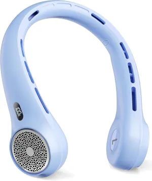 Portable Neck Fan with 4000mAh Rechargeable Battery & LED Display, Personal Cooler for Women/Men, 3-Speed Bladeless 360 Cooling Fans, Stylish Gift for Gym/Travel/Office,Light blue Neck fan for hands-free comfort