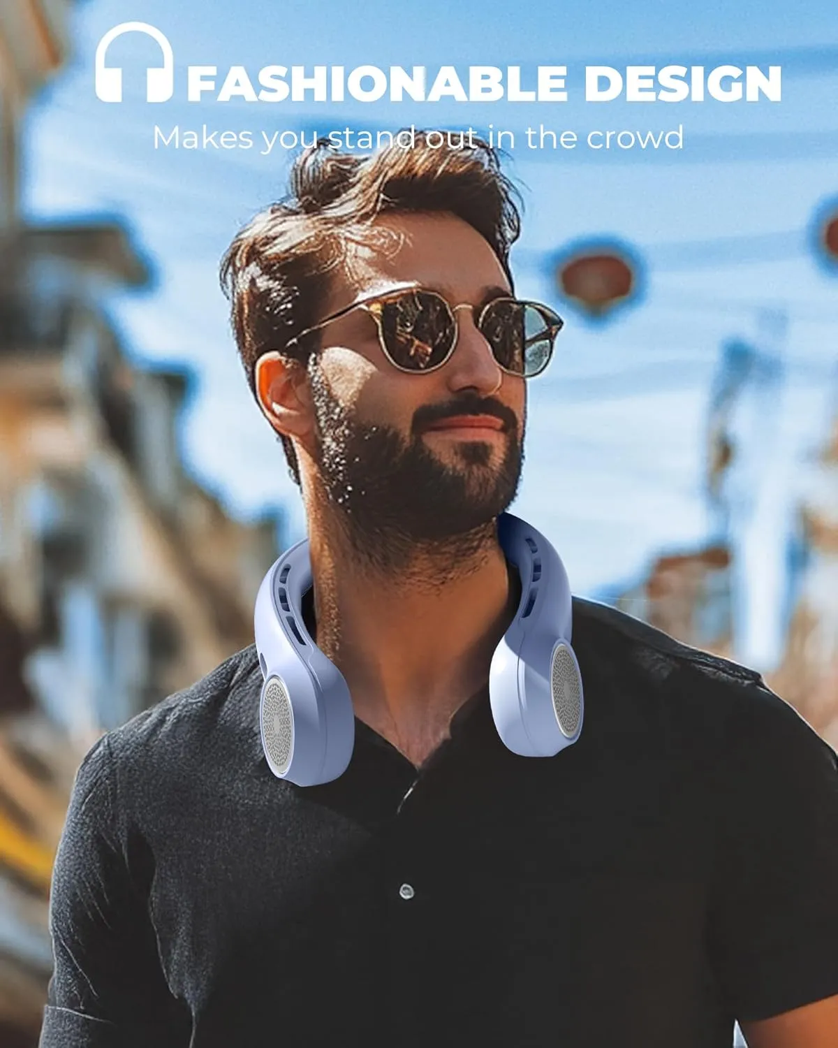 Portable Neck Fan with 4000mAh Rechargeable Battery & LED Display, Personal Cooler for Women/Men, 3-Speed Bladeless 360 Cooling Fans, Stylish Gift for Gym/Travel/Office,Light blue