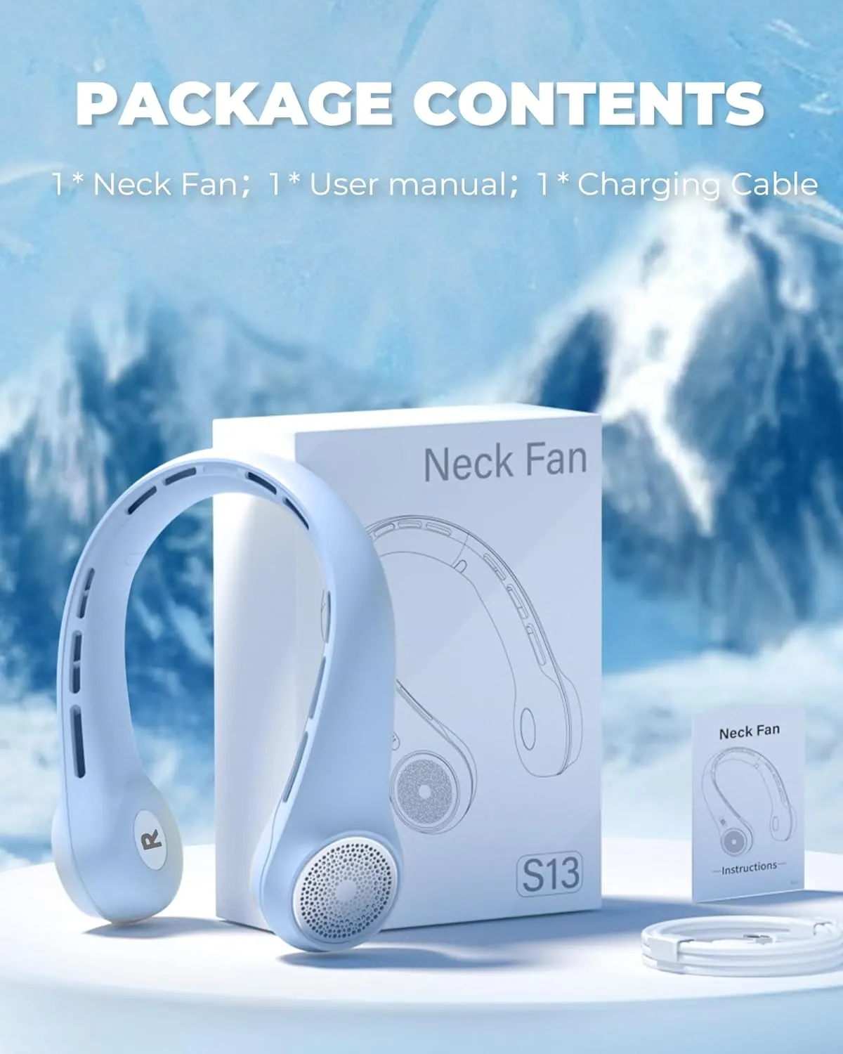 Portable Neck Fan with 4000mAh Rechargeable Battery & LED Display, Personal Cooler for Women/Men, 3-Speed Bladeless 360 Cooling Fans, Stylish Gift for Gym/Travel/Office,Light blue