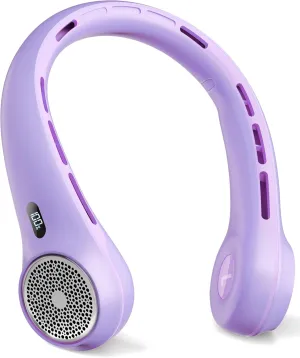 Portable Neck Fan with 4000mAh Rechargeable Battery & LED Display, Personal Cooler for Women/Men, 3-Speed Bladeless 360 Cooling Fans, Stylish Gift for Gym/Travel/Office,Light Purple Neck fan for hands-free comfort