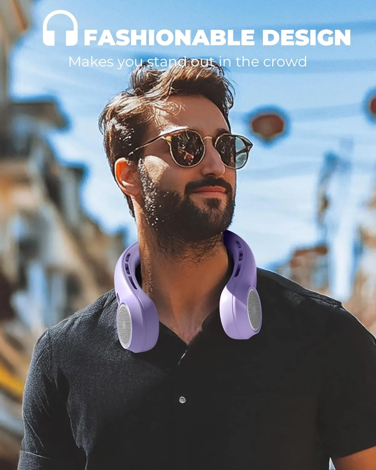 Portable Neck Fan with 4000mAh Rechargeable Battery & LED Display, Personal Cooler for Women/Men, 3-Speed Bladeless 360 Cooling Fans, Stylish Gift for Gym/Travel/Office,Light Purple