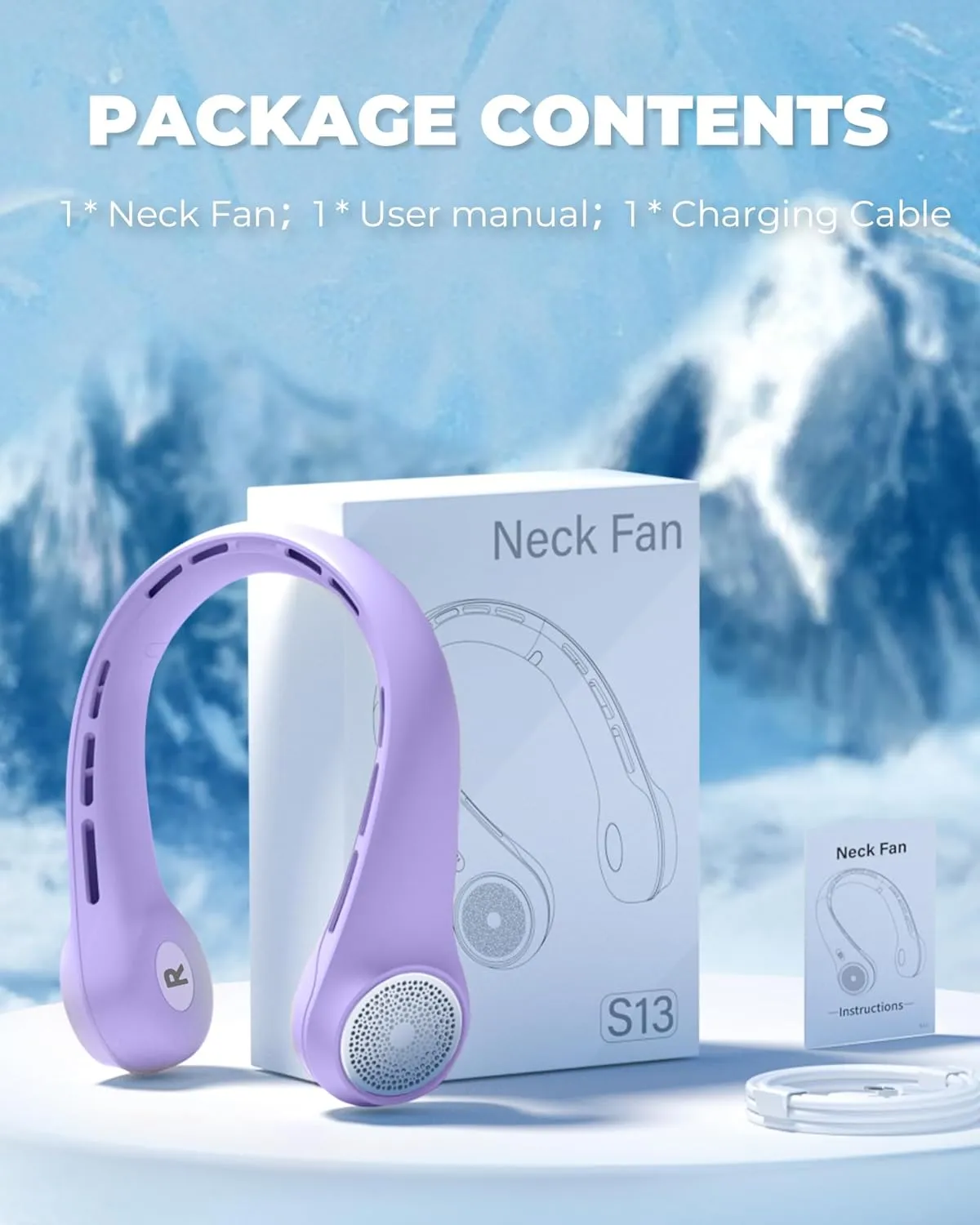 Portable Neck Fan with 4000mAh Rechargeable Battery & LED Display, Personal Cooler for Women/Men, 3-Speed Bladeless 360 Cooling Fans, Stylish Gift for Gym/Travel/Office,Light Purple