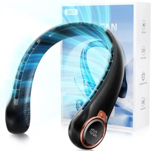 Portable Neck Fan with 6000mAh USB - Rechargeable Battery, Ultra-Light Bladeless Neck Fan LED Display, 360 Cooling Wearable Fan, 3 Speeds (black) Neck fan for hands-free comfort
