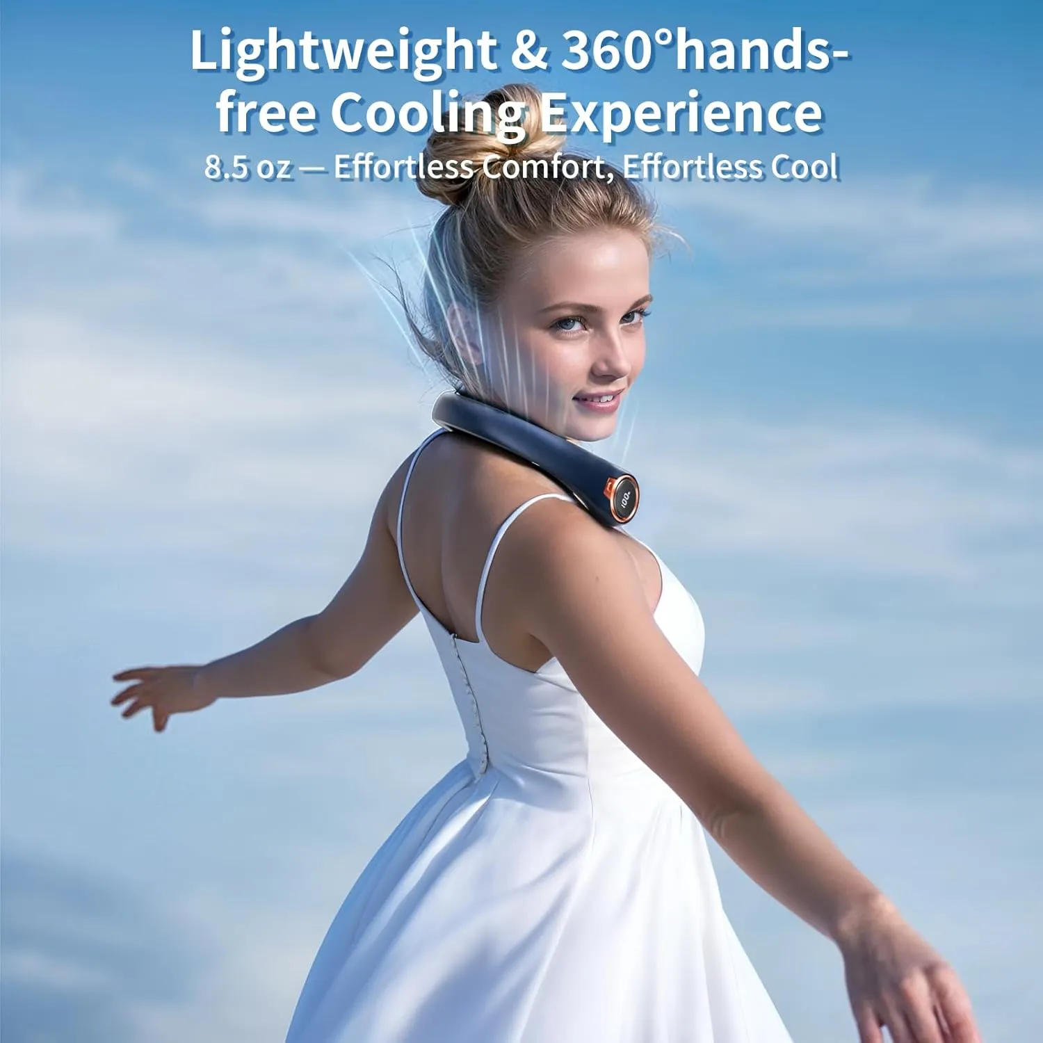 Portable Neck Fan with 6000mAh USB - Rechargeable Battery, Ultra-Light Bladeless Neck Fan LED Display, 360 Cooling Wearable Fan, 3 Speeds (Blue)
