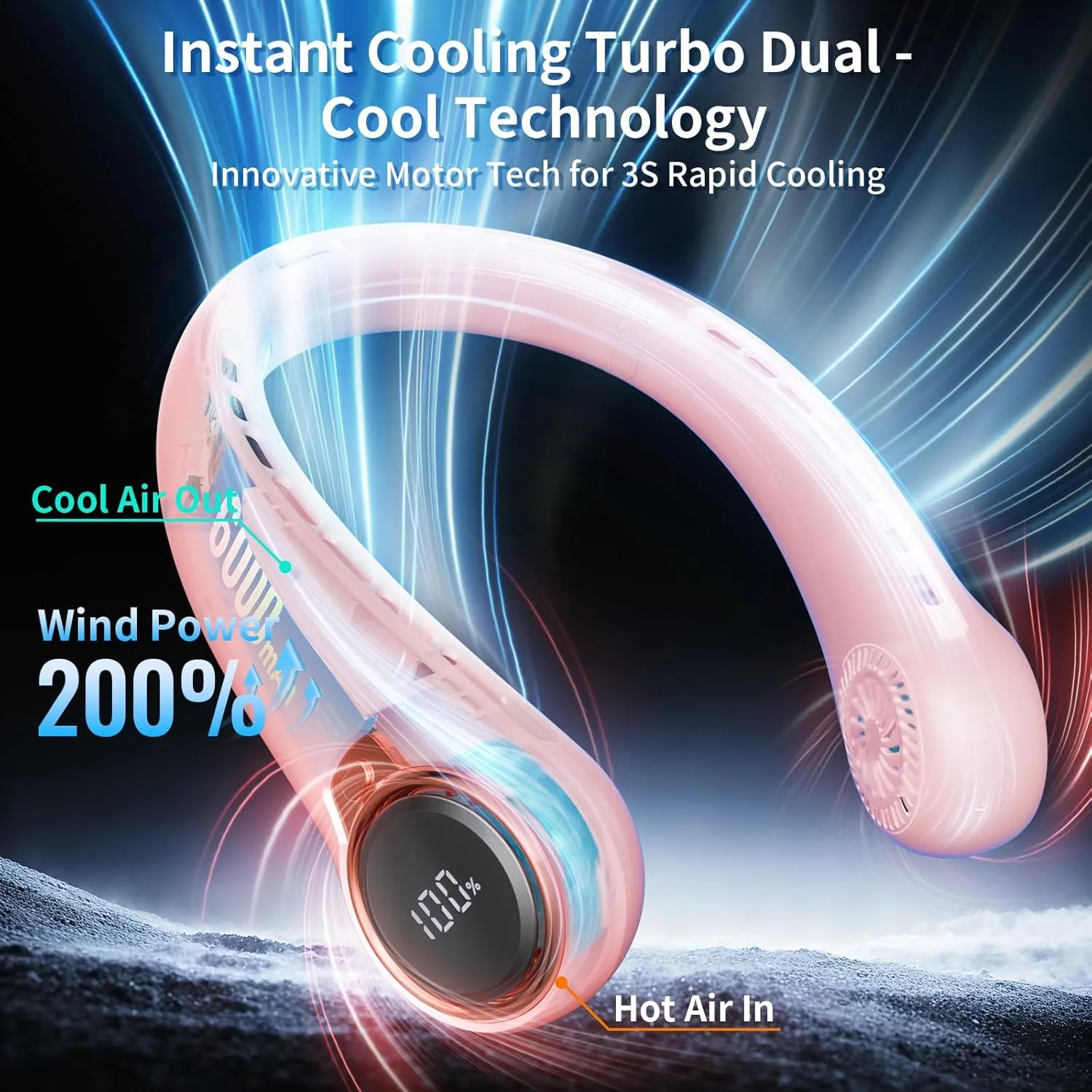 Portable Neck Fan with 6000mAh USB - Rechargeable Battery, Ultra-Light Bladeless Neck Fan LED Display, 360 Cooling Wearable Fan, 3 Speeds (Pink)