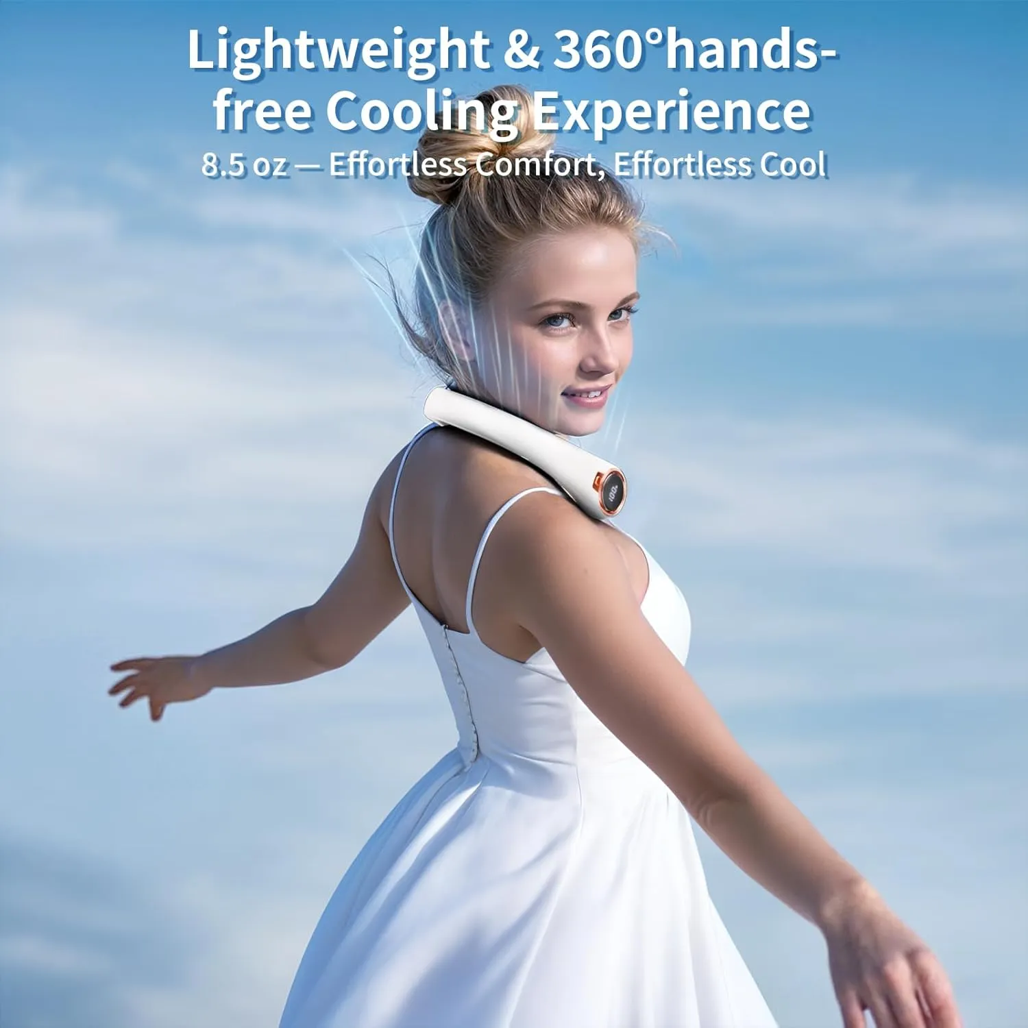 Portable Neck Fan with 6000mAh USB - Rechargeable Battery, Ultra-Light Bladeless Neck Fan LED Display, 360 Cooling Wearable Fan, 3 Speeds (White)