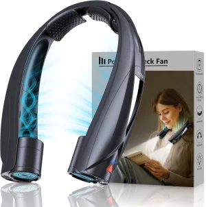 Portable Neck Fan - with LED Book Light, 6-20 Hrs Long Battery, 6-Speed Adjustable, USB-C Rechargeable, Ultra Quiet, Hands-Free Personal Cooling for Men Women Outdoor Indoor Neck fan for hands-free comfort