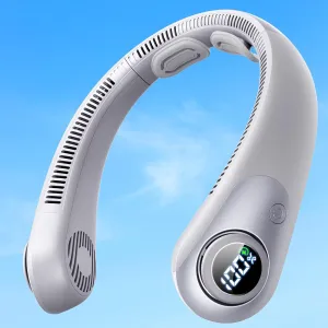 Portable Neck Fan With LED Display, Hands-free 5 Speeds Cooling, Neck Support, Lightweight, Battery Operated, Personal Bladeless Fan Rechargeable, Gift for Women Men, Hot Flashes, Travel, Camping Neck fan for hands-free comfort