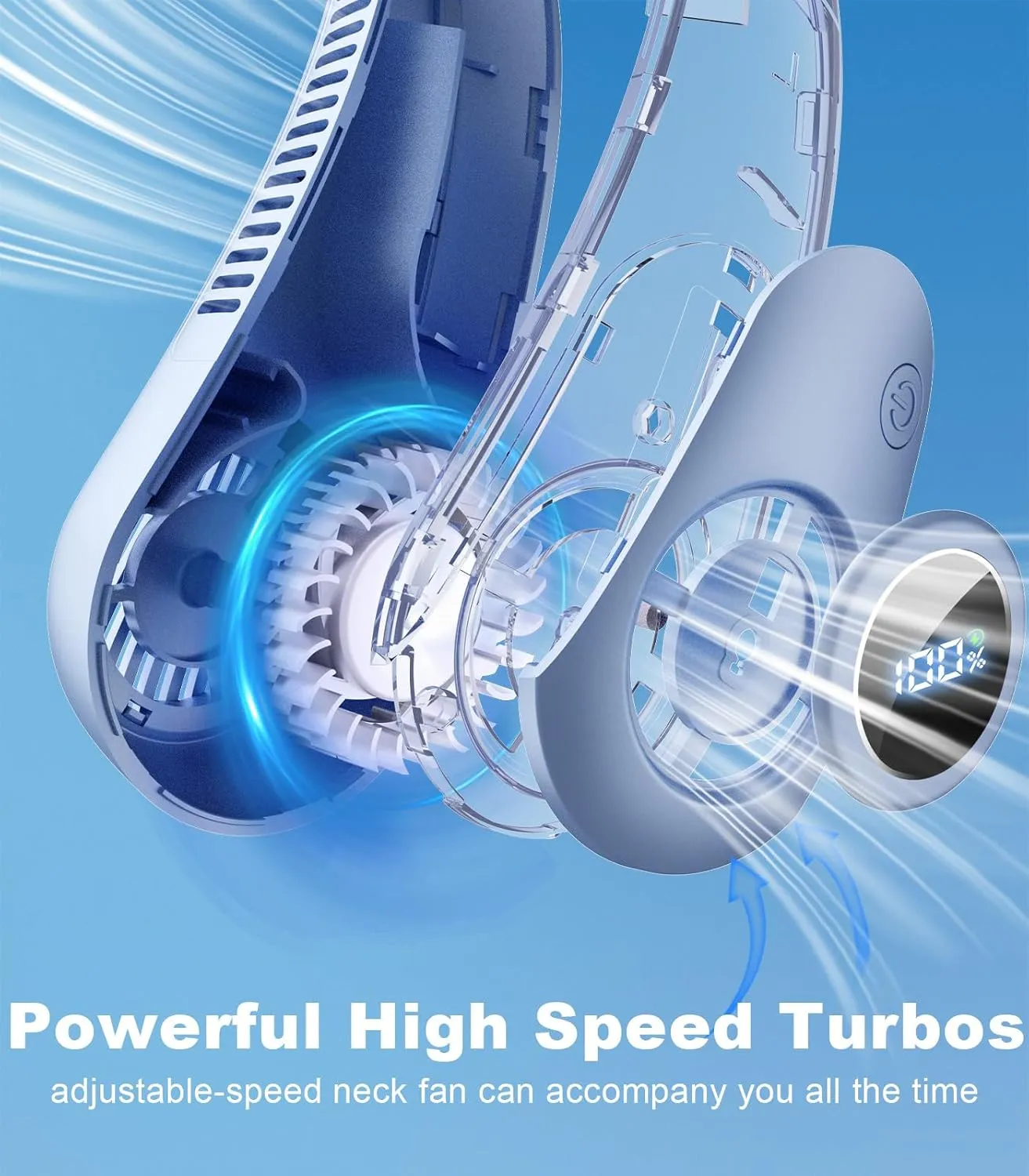 Portable Neck Fan With LED Display, Hands-free 5 Speeds Cooling, Neck Support, Lightweight, Battery Operated, Personal Bladeless Fan Rechargeable, Gift for Women Men, Hot Flashes, Travel, Camping