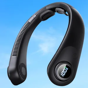 Portable Neck Fan With LED Display, Hands-free 5 Speeds Cooling, Neck Support, Lightweight, Battery Operated, Personal Bladeless Fan Rechargeable, Gift for Women Men, Hot Flashes, Travel, Camping Neck fan for hands-free comfort