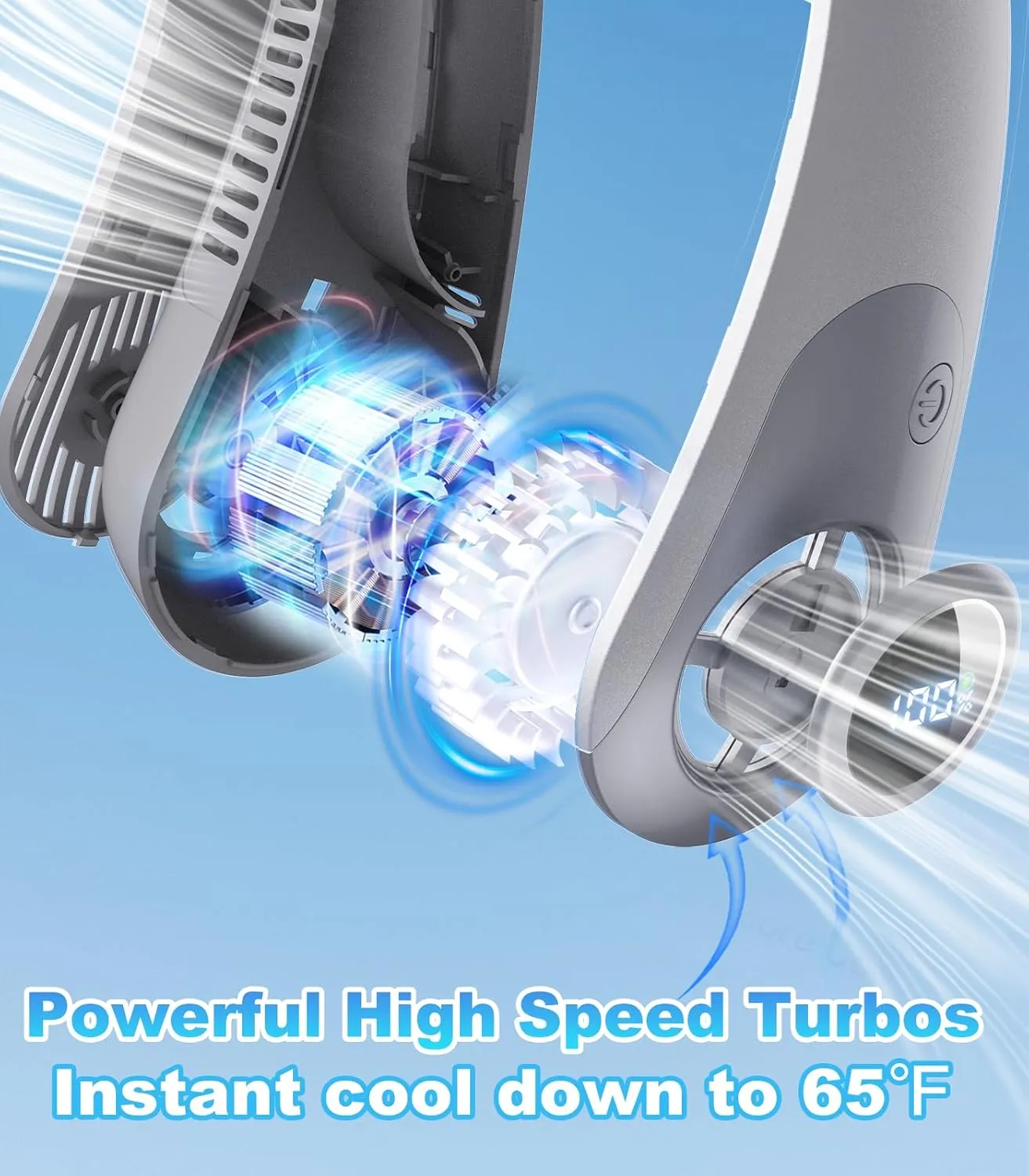 Portable Neck Fan With LED Display, Hands-free 5 Speeds Cooling, Neck Support, Lightweight, Battery Operated, Personal Bladeless Fan Rechargeable, Gift for Women Men, Hot Flashes, Travel, Camping