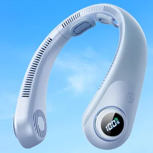 Portable Neck Fan With LED Display, Hands-free 5 Speeds Cooling, Neck Support, Lightweight, Battery Operated, Personal Bladeless Fan Rechargeable, Gift for Women Men, Hot Flashes, Travel, Camping Neck fan for hands-free comfort