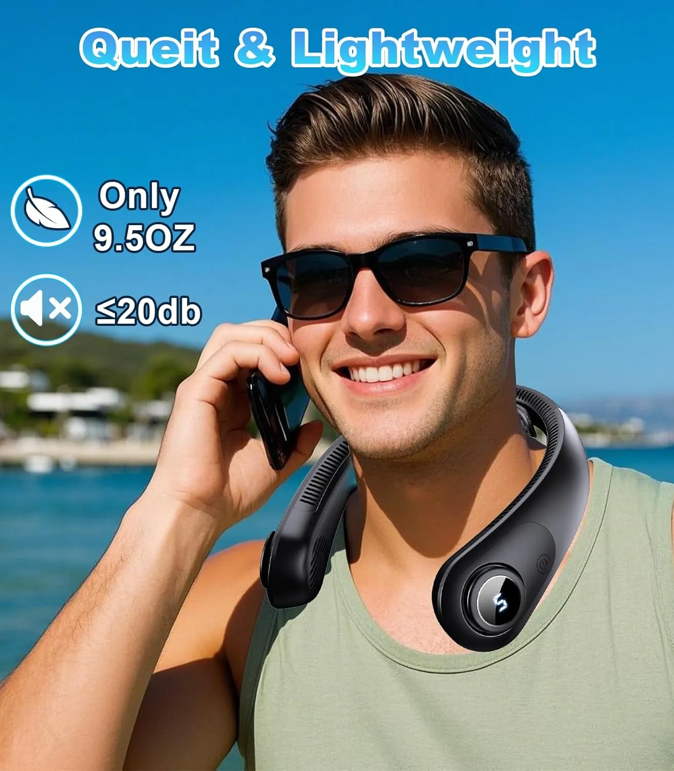 Portable Neck Fan With LED Display, Hands-free 5 Speeds Cooling, Neck Support, Lightweight, Battery Operated, Personal Bladeless Fan Rechargeable, Gift for Women Men, Hot Flashes, Travel, Camping