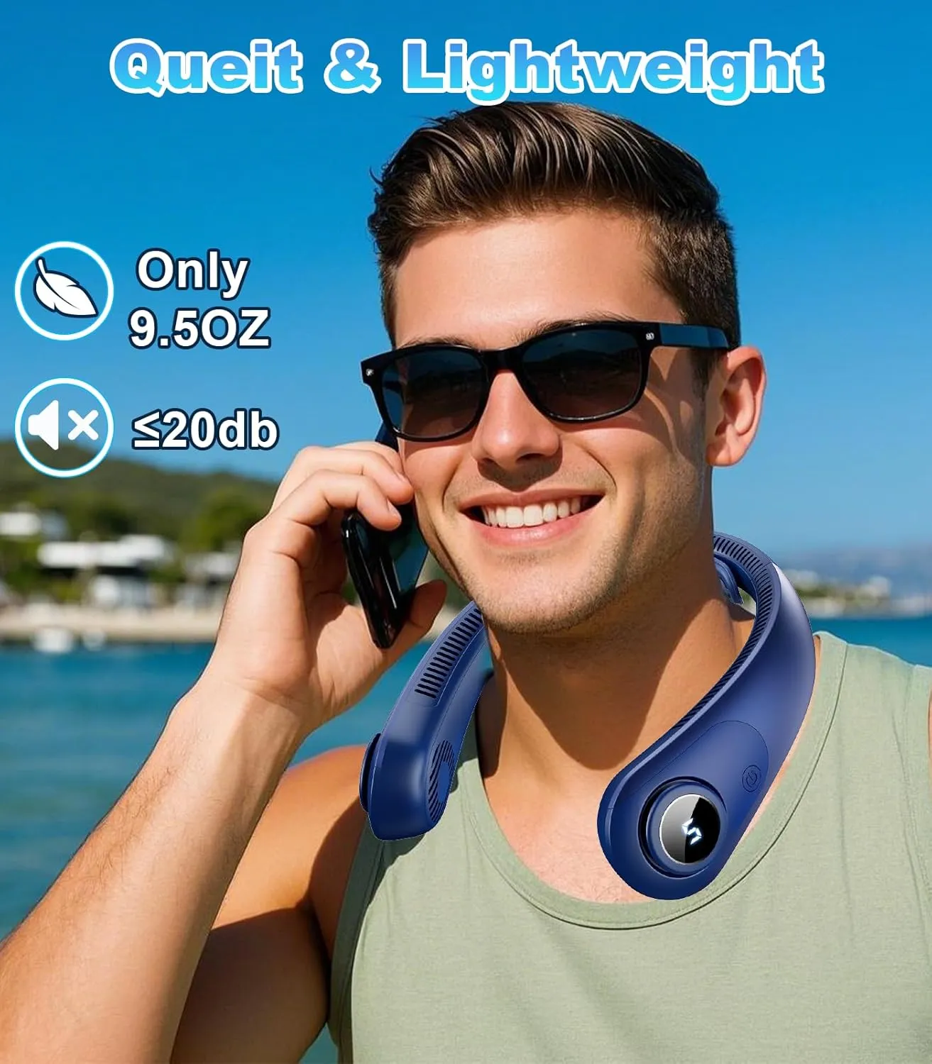 Portable Neck Fan With LED Display, Hands-free 5 Speeds Cooling, Neck Support, Lightweight, Battery Operated, Personal Bladeless Fan Rechargeable, Gift for Women Men, Hot Flashes, Travel, Camping