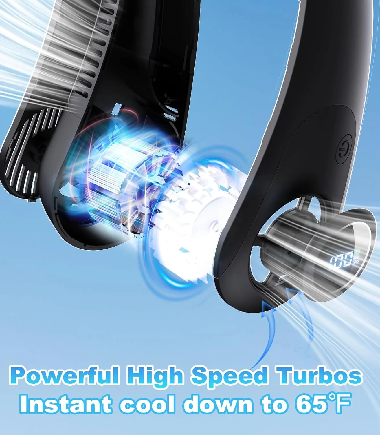 Portable Neck Fan With LED Display, Hands-free 5 Speeds Cooling, Neck Support, Lightweight, Battery Operated, Personal Bladeless Fan Rechargeable, Gift for Women Men, Hot Flashes, Travel, Camping