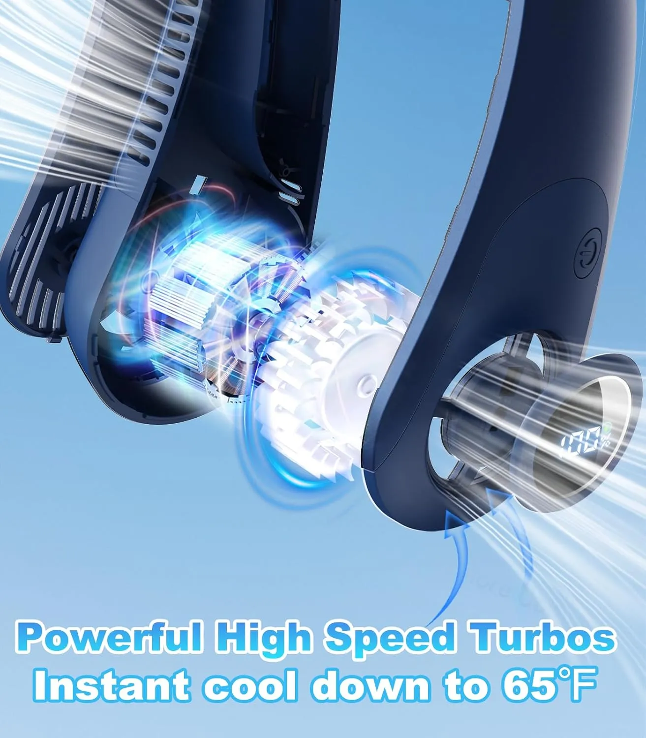 Portable Neck Fan With LED Display, Hands-free 5 Speeds Cooling, Neck Support, Lightweight, Battery Operated, Personal Bladeless Fan Rechargeable, Gift for Women Men, Hot Flashes, Travel, Camping
