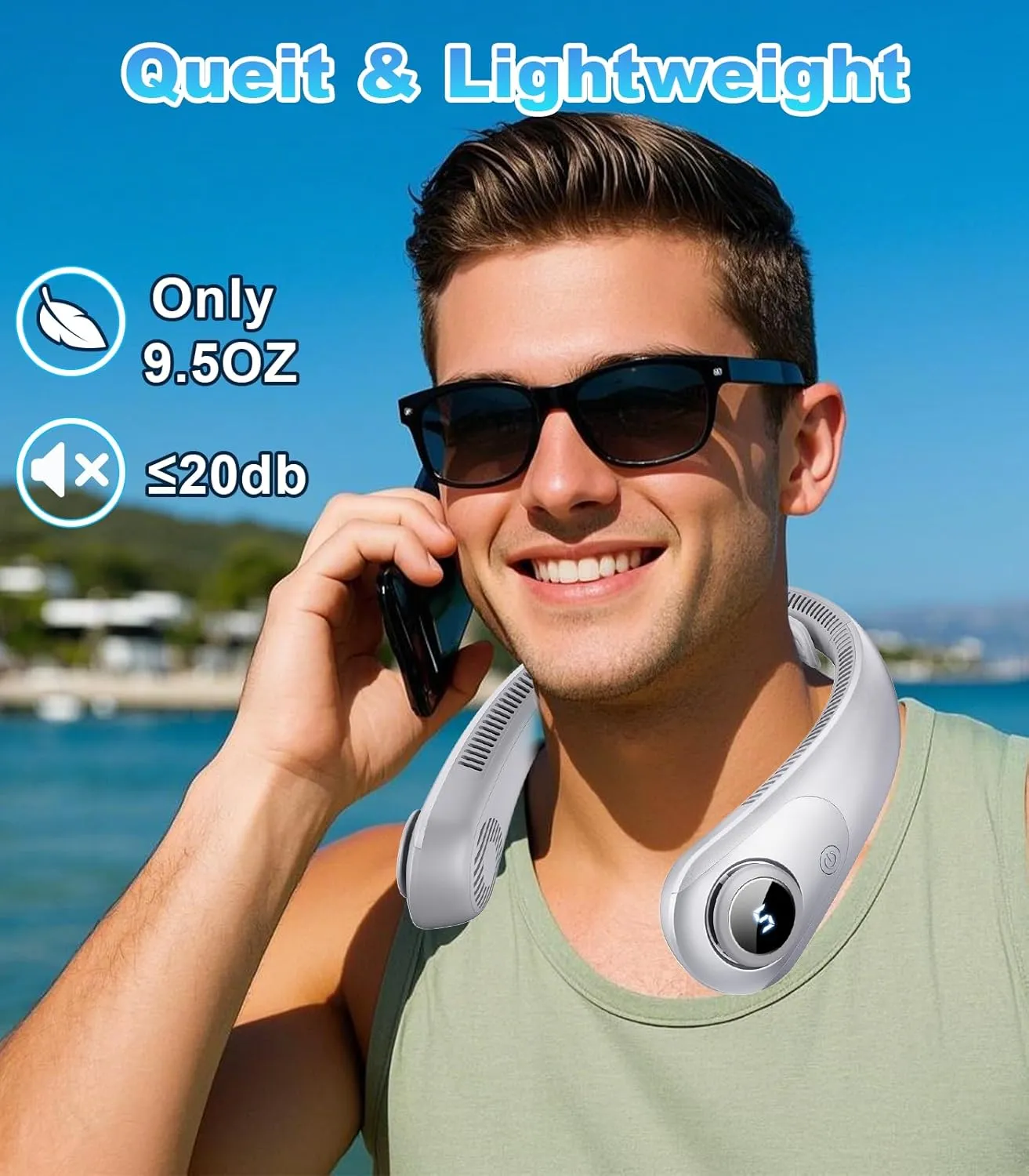 Portable Neck Fan With LED Display, Hands-free 5 Speeds Cooling, Neck Support, Lightweight, Battery Operated, Personal Bladeless Fan Rechargeable, Gift for Women Men, Hot Flashes, Travel, Camping