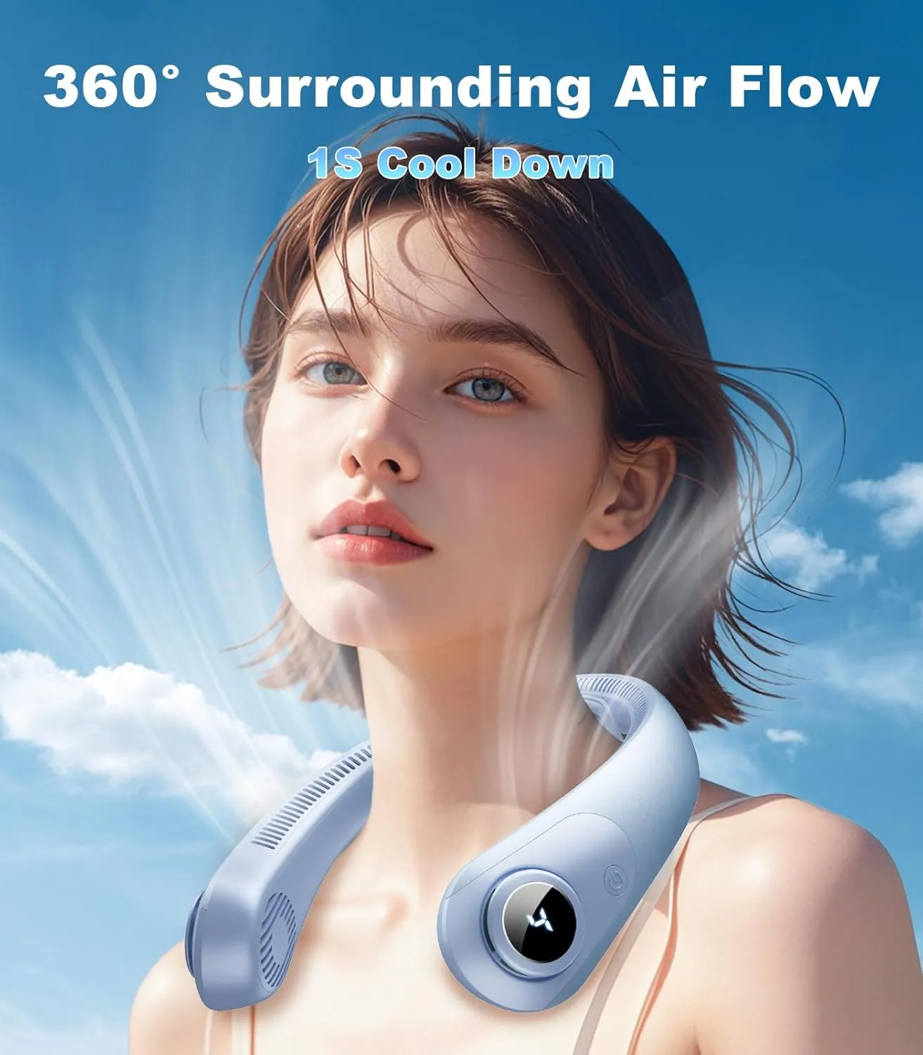 Portable Neck Fan With LED Display, Hands-free 5 Speeds Cooling, Neck Support, Lightweight, Battery Operated, Personal Bladeless Fan Rechargeable, Gift for Women Men, Hot Flashes, Travel, Camping