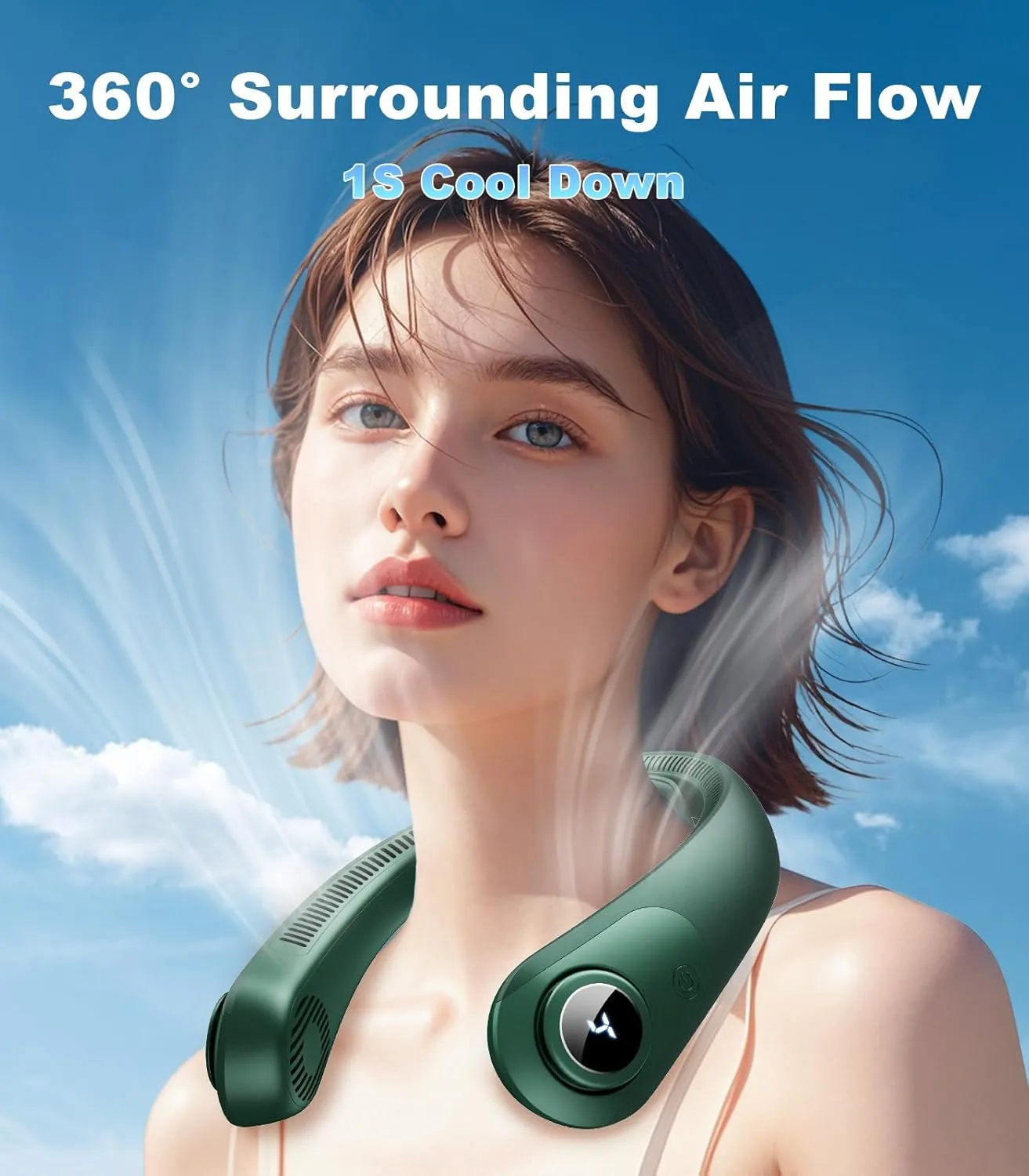 Portable Neck Fan With LED Display, Hands-free 5 Speeds Cooling, Neck Support, Lightweight, Battery Operated, Personal Bladeless Fan Rechargeable, Gift for Women Men, Hot Flashes, Travel, Camping