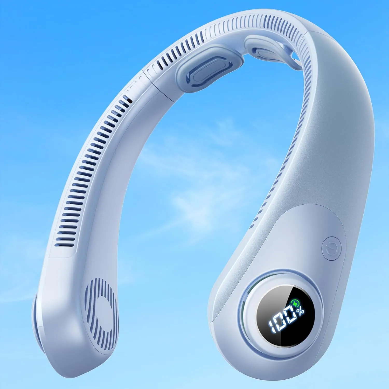 Portable Neck Fan With LED Display, Hands-free 5 Speeds Cooling, Neck Support, Lightweight, Battery Operated, Personal Bladeless Fan Rechargeable, Gift for Women Men, Hot Flashes, Travel, Camping Neck fan for hands-free comfort