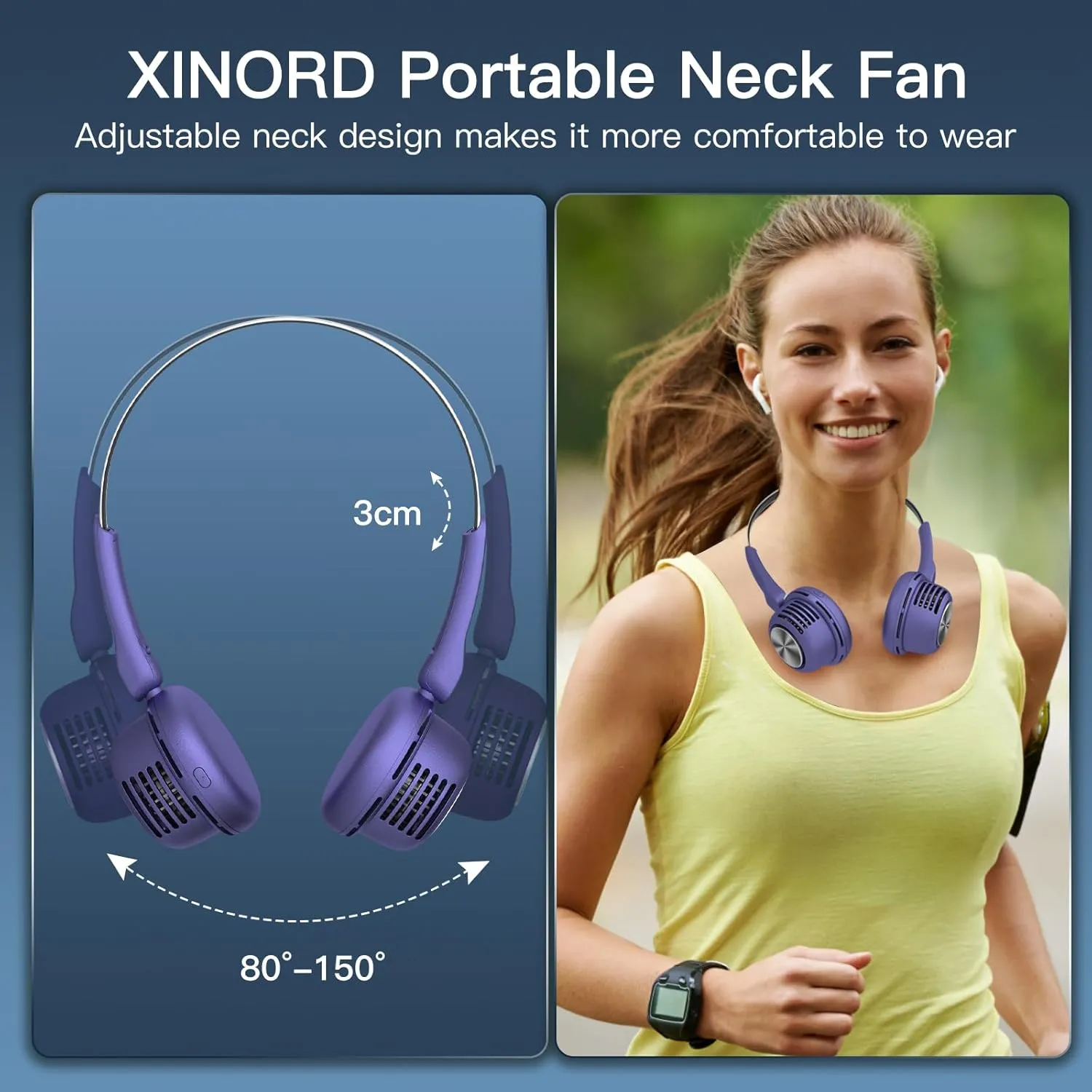 Portable Neck Fan,Hands Free Bladeless Fan,USB Rechargeable Wearable Cooling Personal Fan, 360 Cooling 5 Speeds Adjustable Strong Wind for Men Women for Outdoor & Indoor (Blue)