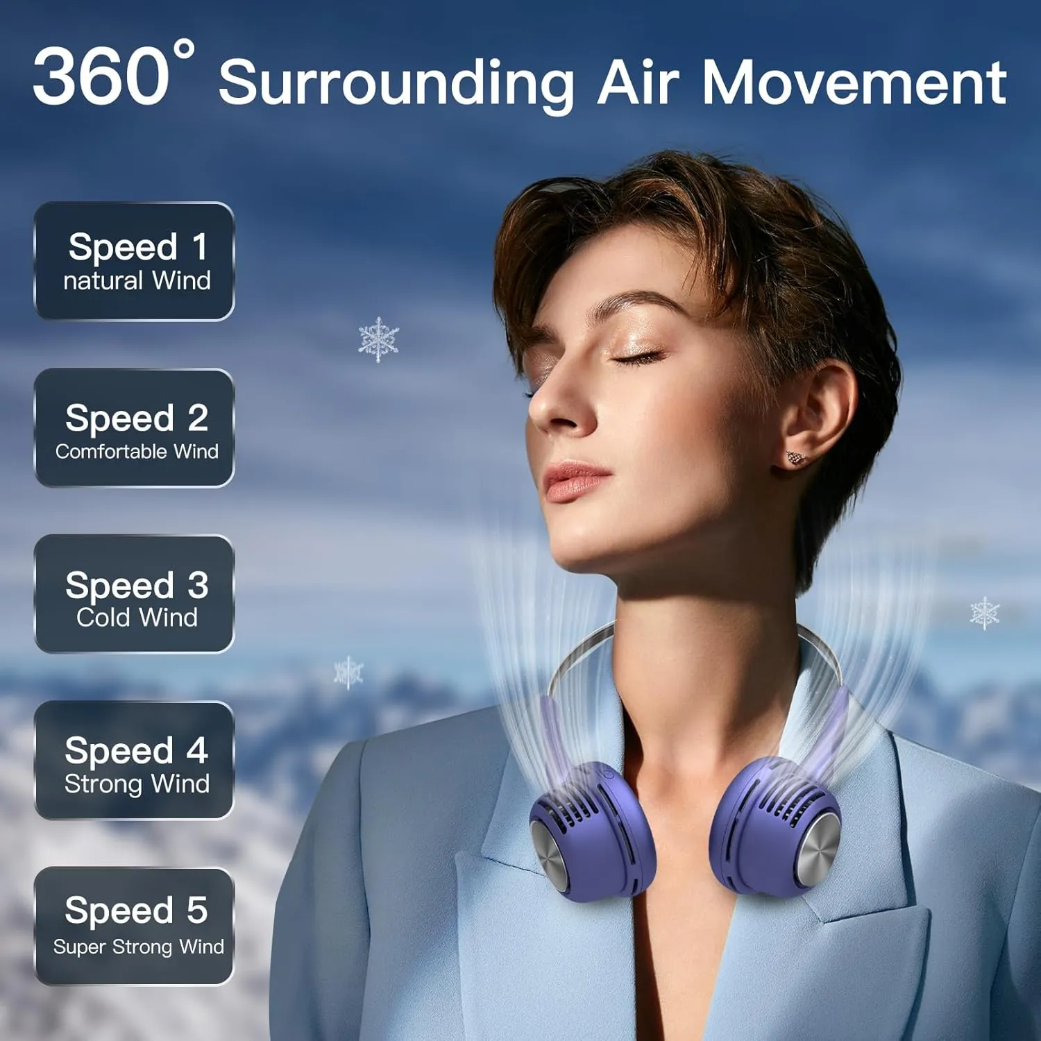 Portable Neck Fan,Hands Free Bladeless Fan,USB Rechargeable Wearable Cooling Personal Fan, 360 Cooling 5 Speeds Adjustable Strong Wind for Men Women for Outdoor & Indoor (Blue)