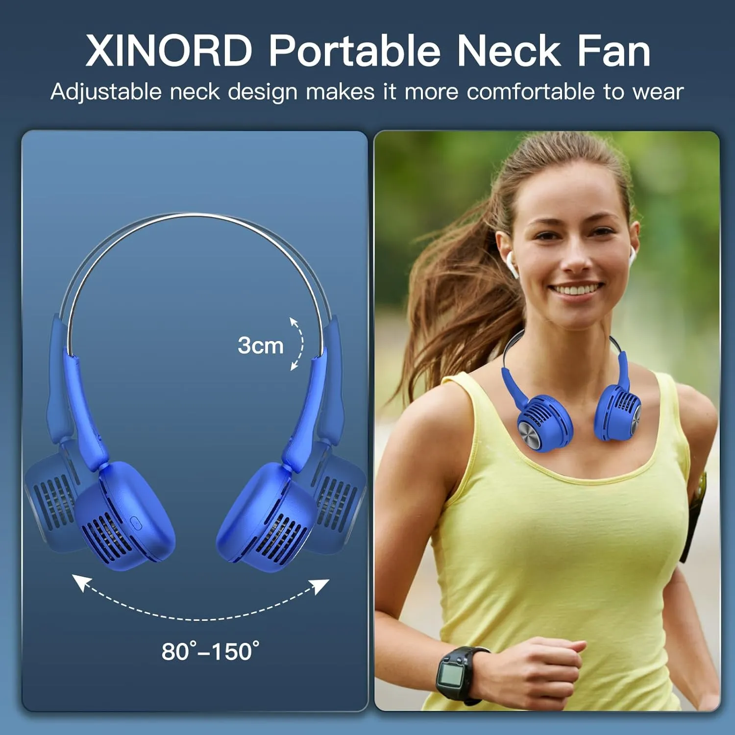 Portable Neck Fan,Hands Free Bladeless Fan,USB Rechargeable Wearable Cooling Personal Fan, 360 Cooling 5 Speeds Adjustable Strong Wind for Men Women for Outdoor & Indoor (Light Blue)