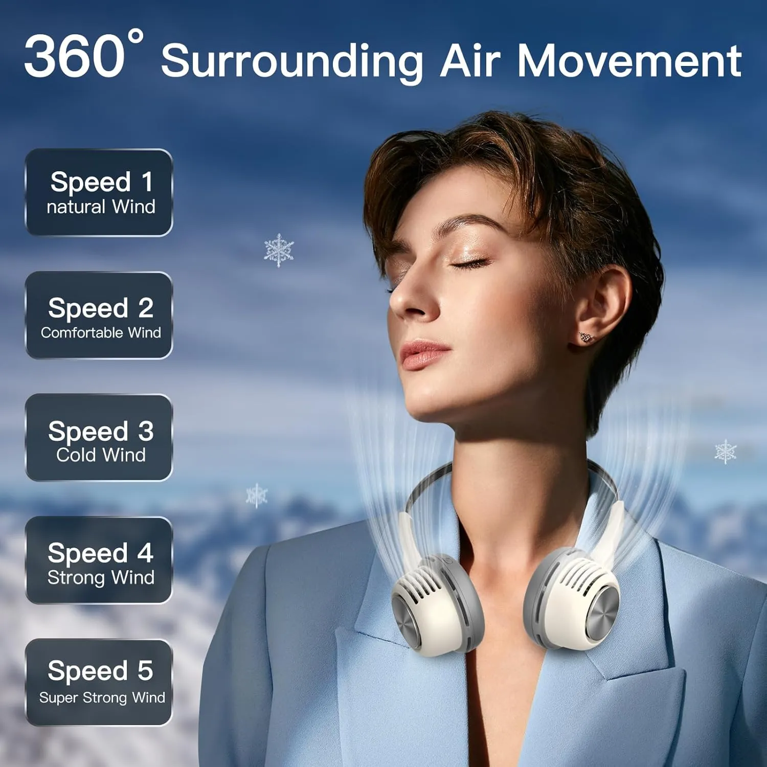 Portable Neck Fan,Hands Free Bladeless Fan,USB Rechargeable Wearable Cooling Personal Fan, 360 Cooling 5 Speeds Adjustable Strong Wind for Men Women for Outdoor & Indoor