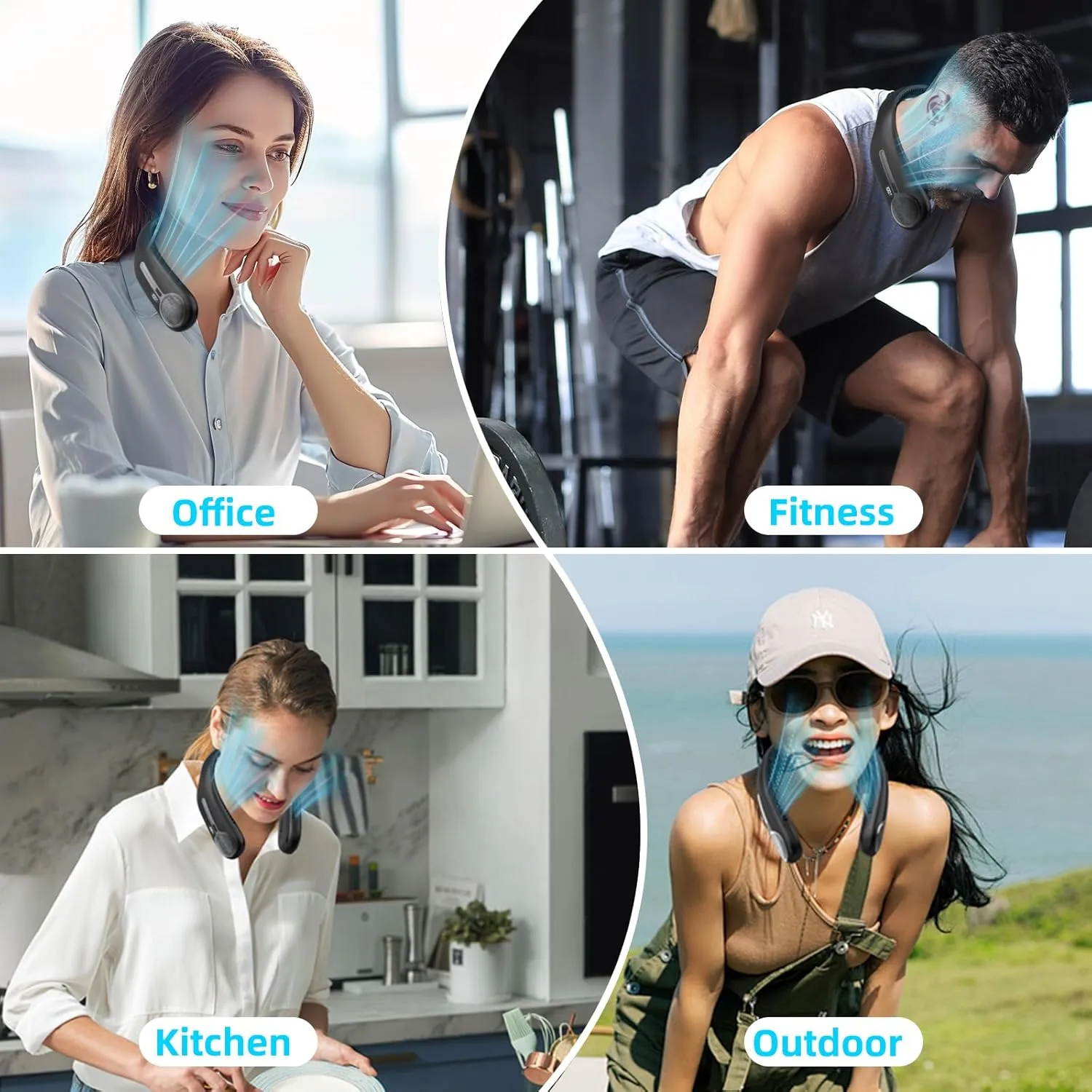 Portable Neck Fan,Personal Hands Free Bladeless Fan,360 Cooling Fan,LED Display,4-Speeds,6000mAh Rechargeable Quick,Long Use Time,Wearable Fan,Birthday Gifts for Men Women Dad Mom (Black)