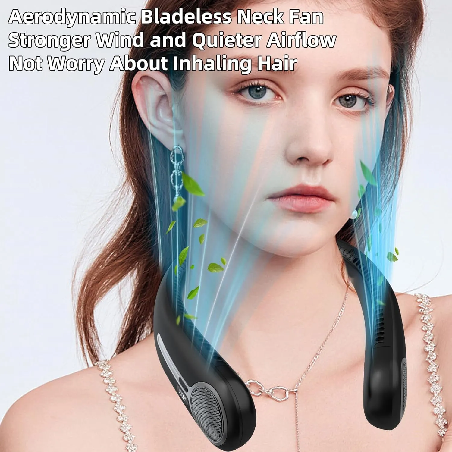 Portable Neck Fan,Personal Hands Free Bladeless Fan,360 Cooling Fan,LED Display,4-Speeds,6000mAh Rechargeable Quick,Long Use Time,Wearable Fan,Birthday Gifts for Men Women Dad Mom (Black)